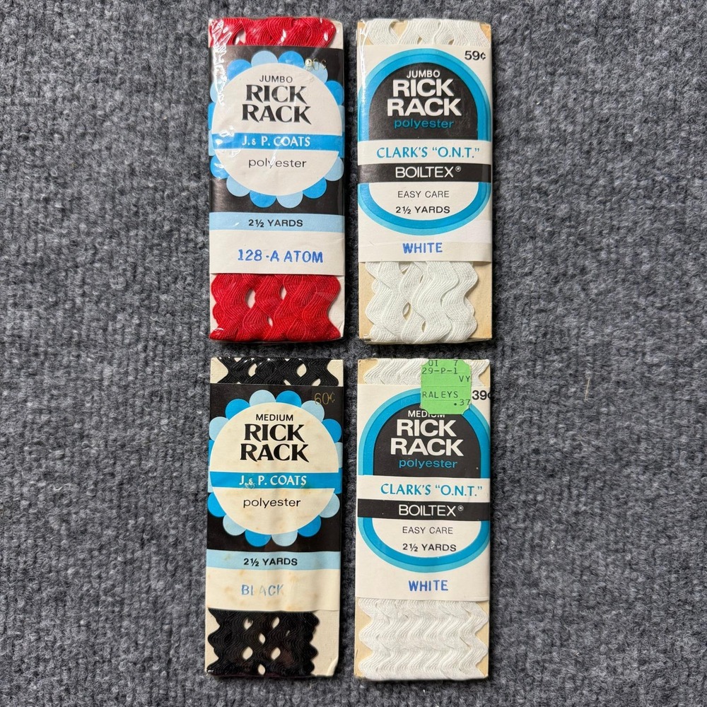 Vintage Rick Rack Lot of 4 Red White Black Crafting Sewing DIY Accent Trim